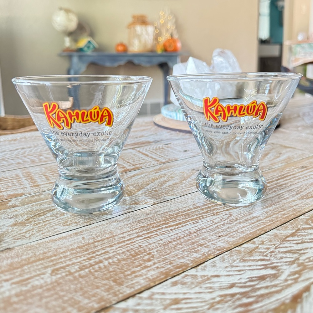 Set of 2 Kahlua Liqueur 6 oz Cocktail Glasses "The Everyday Exotic" 3-3/4" Tall